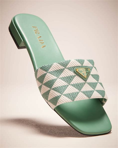 prada triangle jacquard flat sandals|prada platform sandals sale.